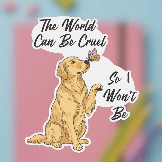 Cruel World Black Golden Retriever Sticker 3" × 3" White