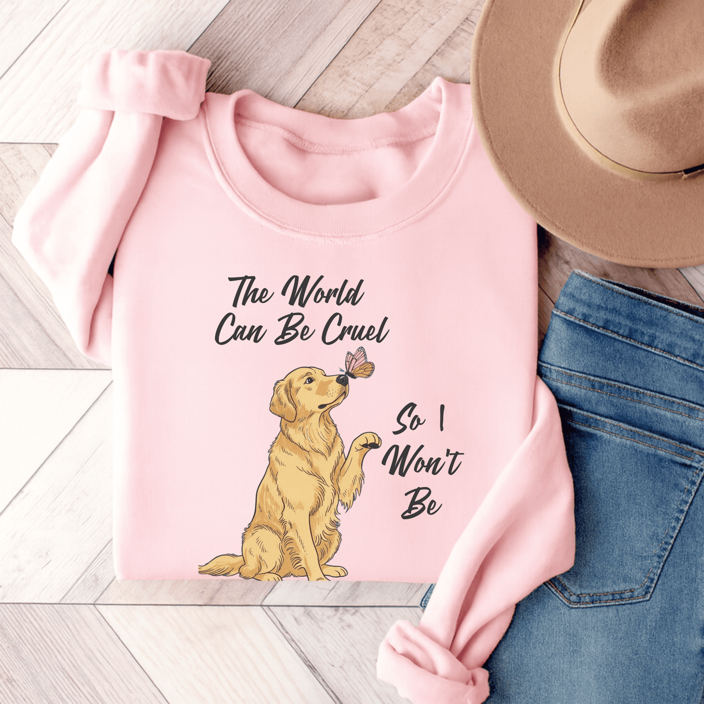 Cruel World Golden Retriever Unisex Sweatshirt Light Pink