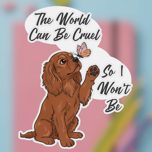 Personalized Cruel World Ruby Cavalier Sticker 3" × 3" White