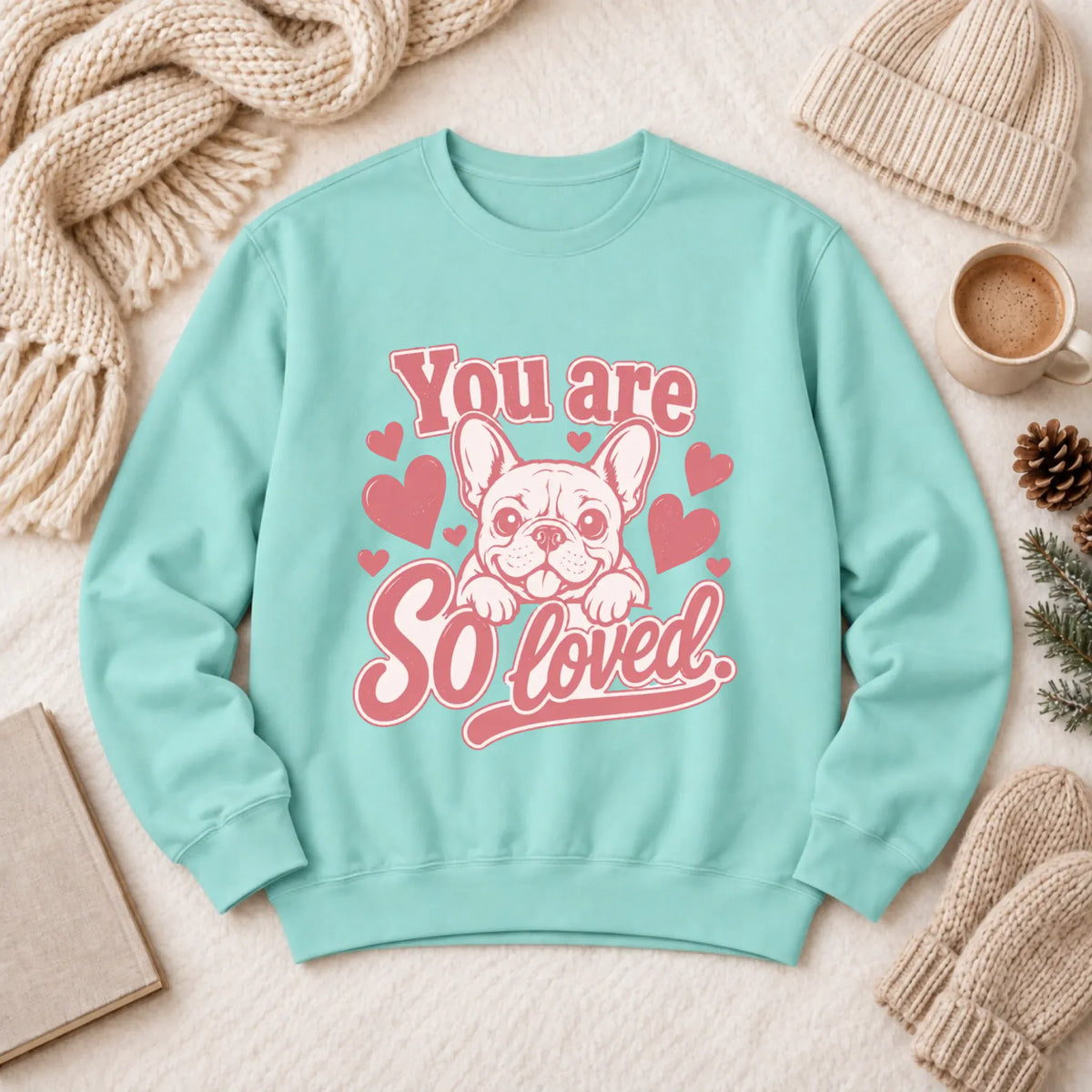 Sweatshirt Chalky Mint / S Csutom Frenchie Valentines Loved Unisex Sweatshirt