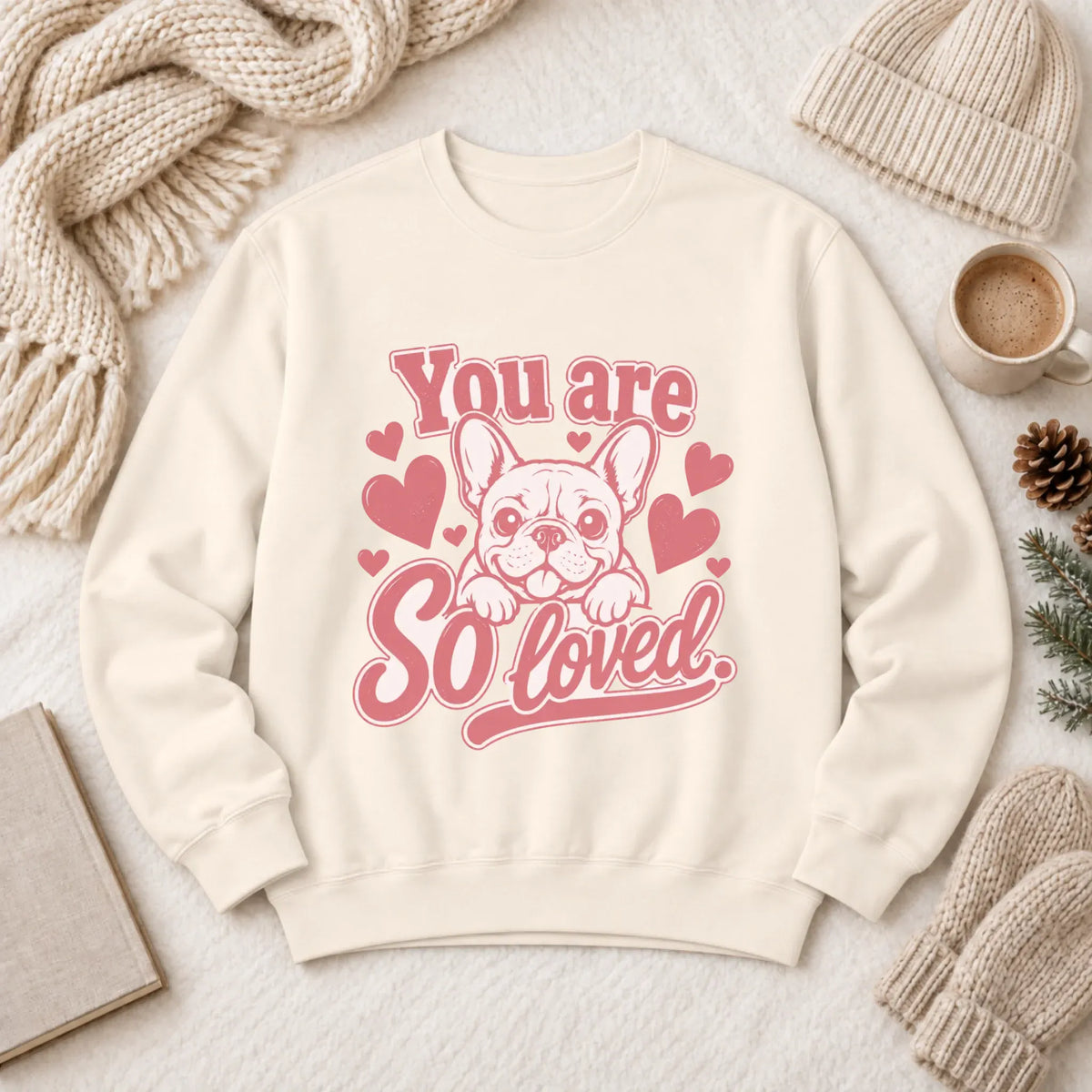 Sweatshirt Ivory / S Csutom Frenchie Valentines Loved Unisex Sweatshirt