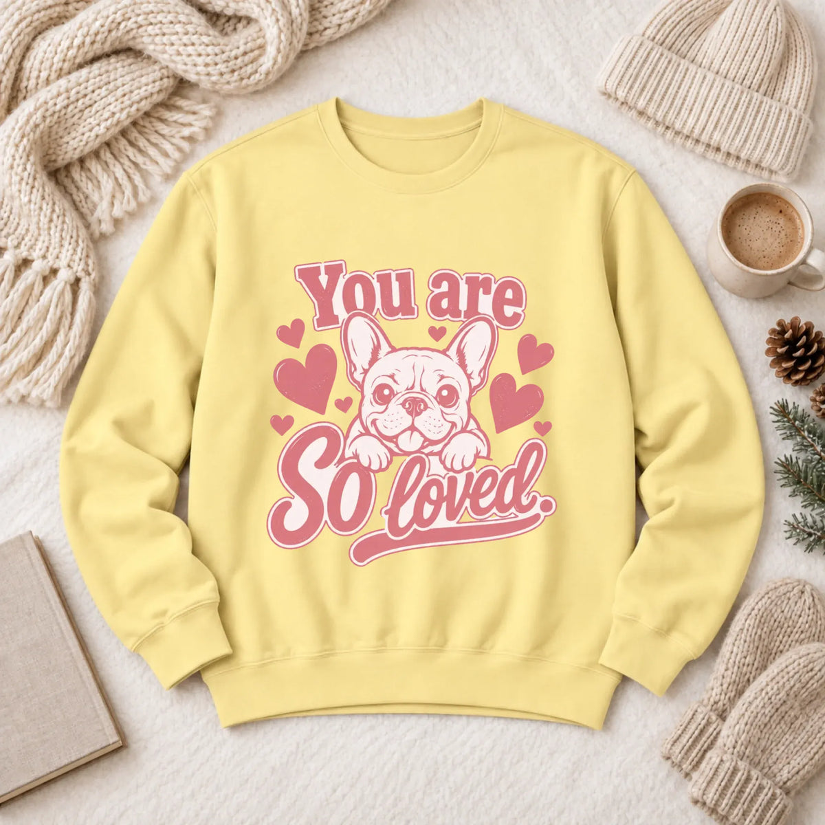 Sweatshirt Butter / S Csutom Frenchie Valentines Loved Unisex Sweatshirt
