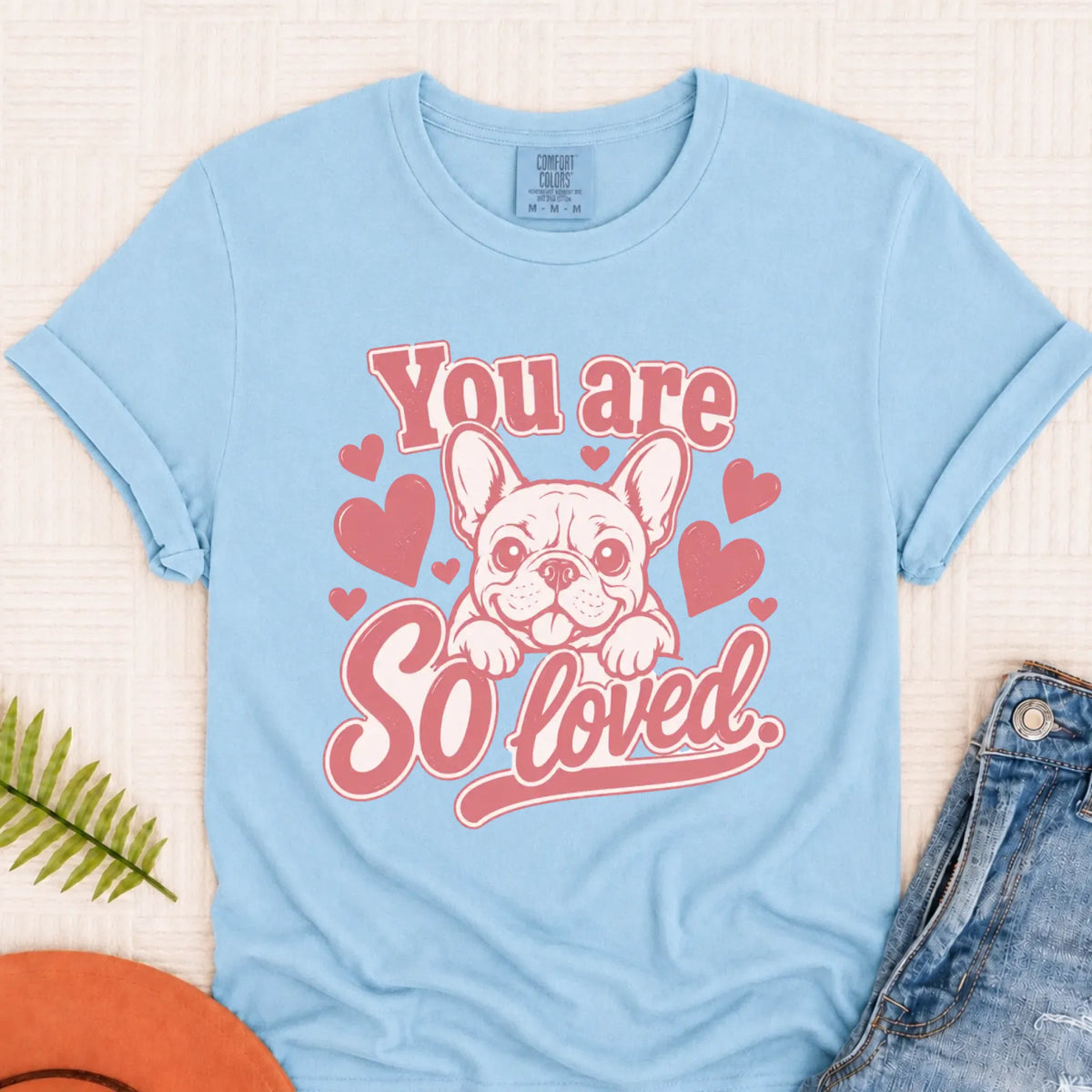 T-Shirt Chambray / S Csutom Frenchie Valentines Loved Unisex Tshirt