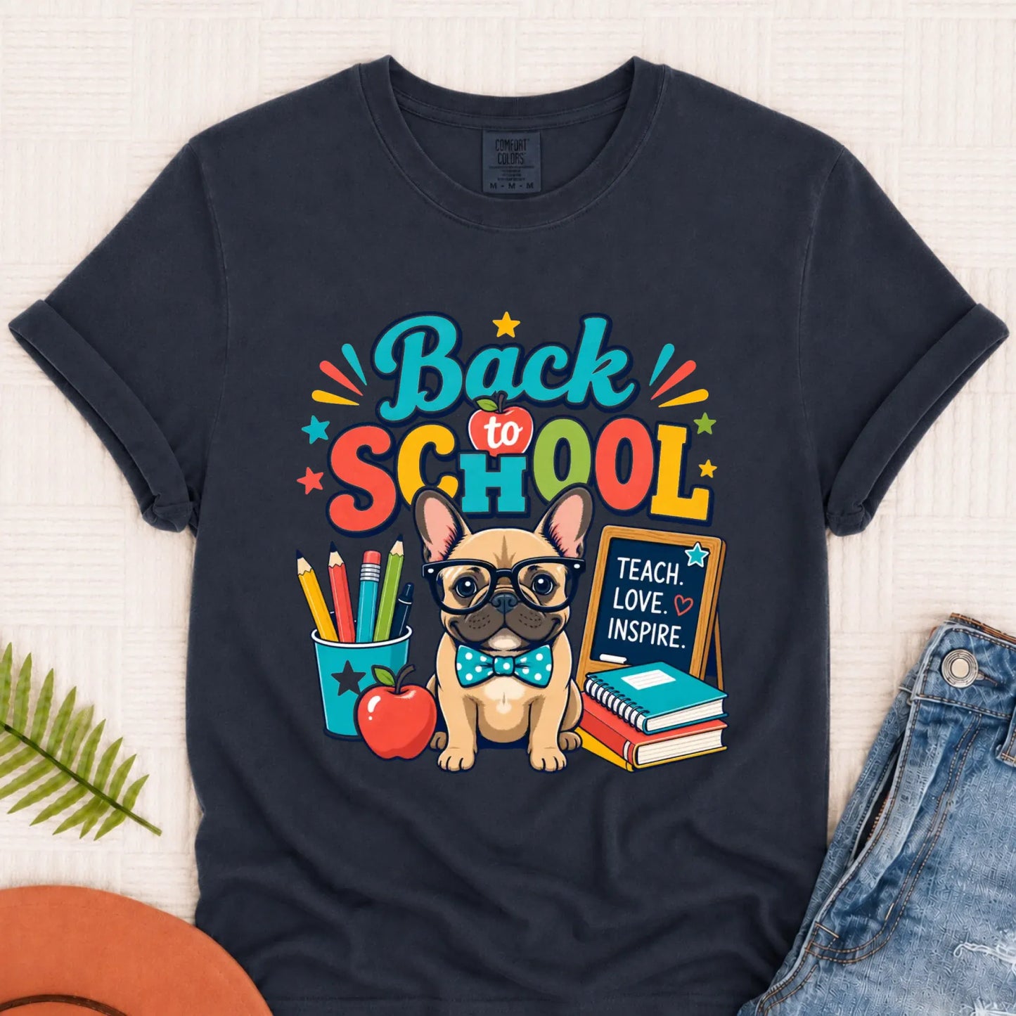 Custom Back to School Teacher Unisex Tshirt Navy