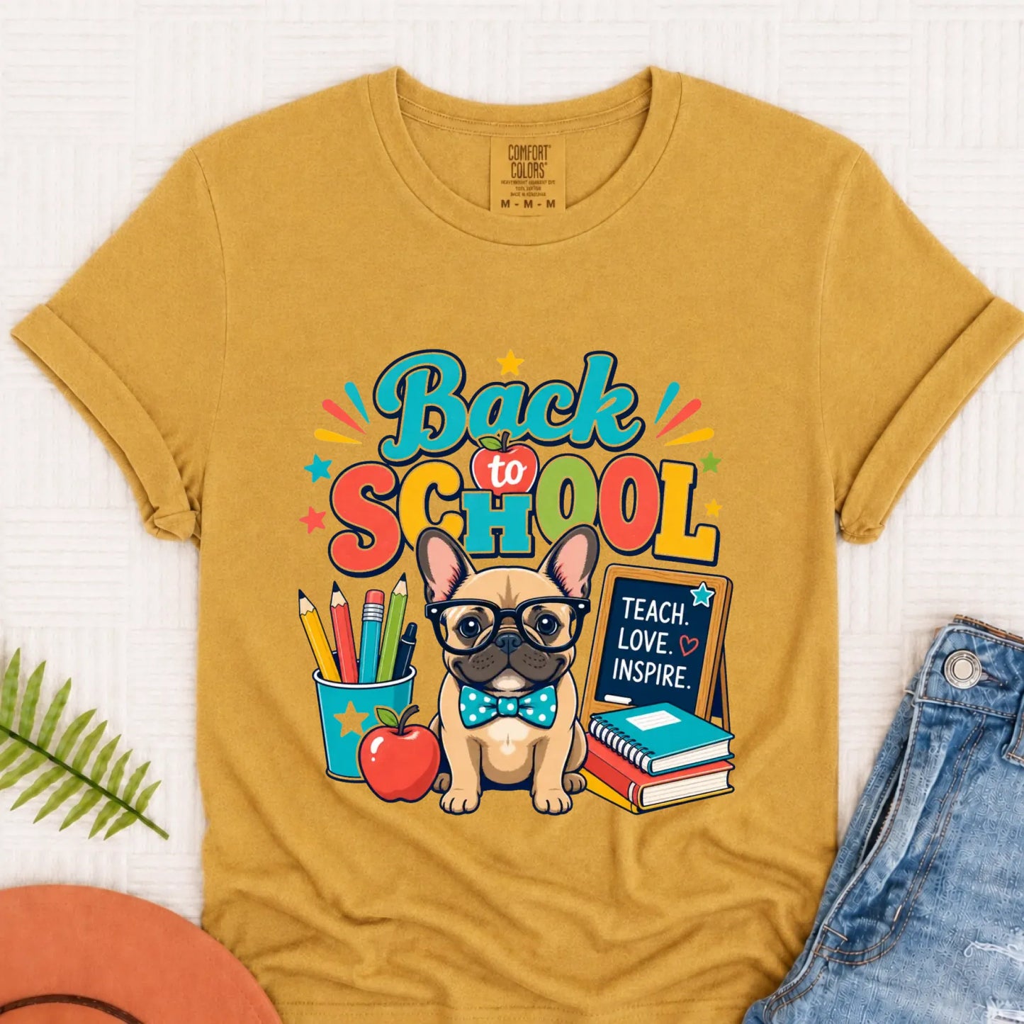 Custom Back to School Teacher Unisex Tshirt Mustard