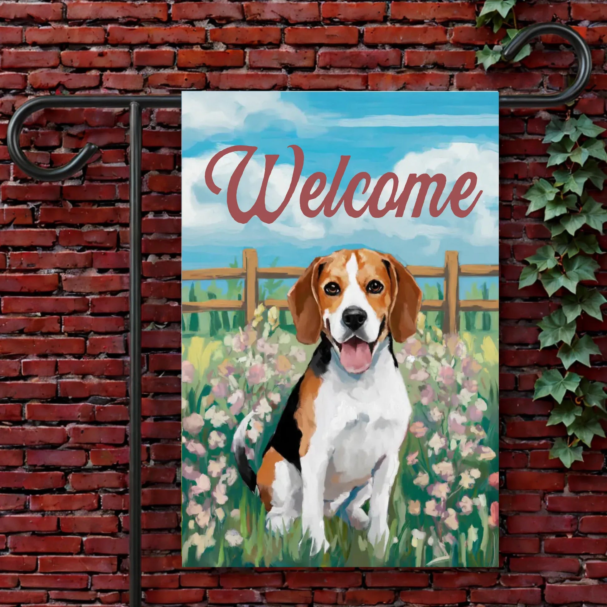 Custom Beagle Welcome Flower Field Yard Garden Flag 12'' × 18''