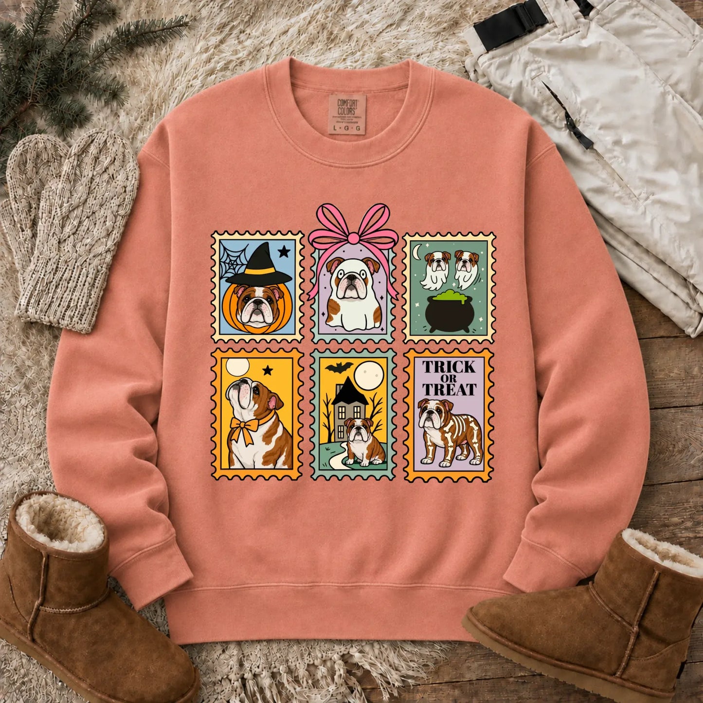 Custom Bulldog Ghost Stamps Unisex Sweatshirt Terracotta