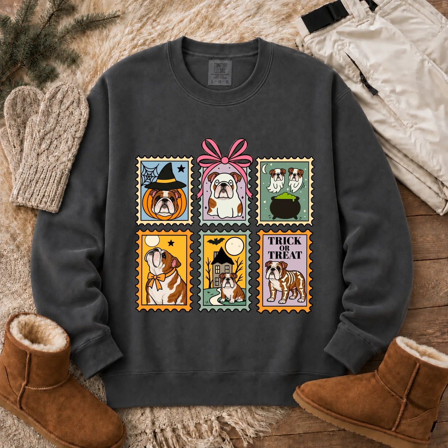 Custom Bulldog Ghost Stamps Unisex Sweatshirt Pepper