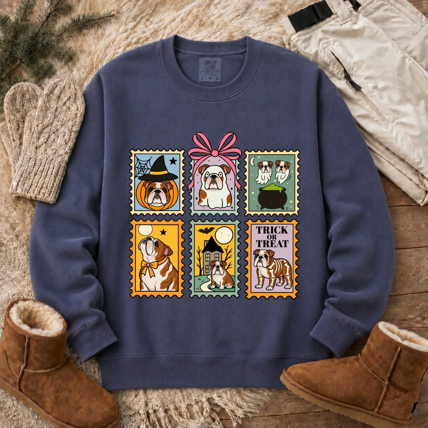 Custom Bulldog Ghost Stamps Unisex Sweatshirt Denim