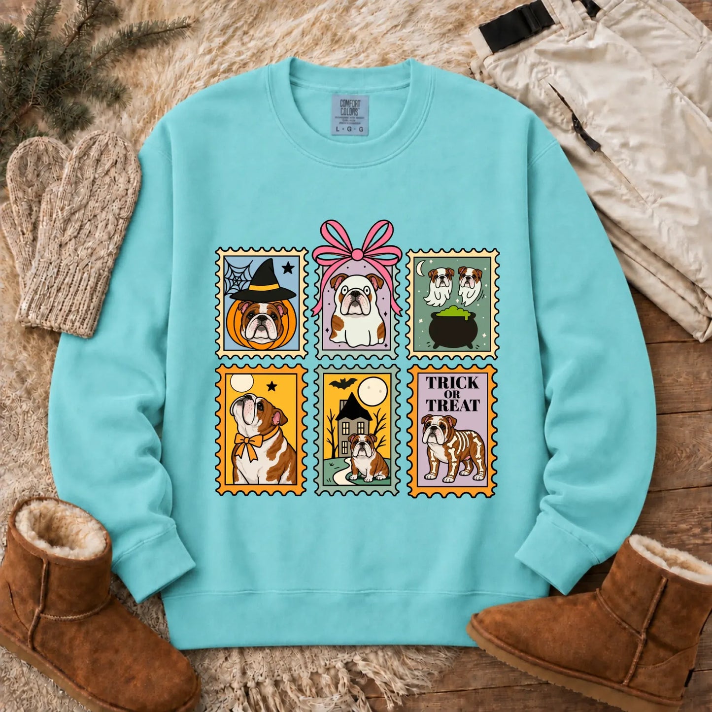 Custom Bulldog Ghost Stamps Unisex Sweatshirt Chalky Mint