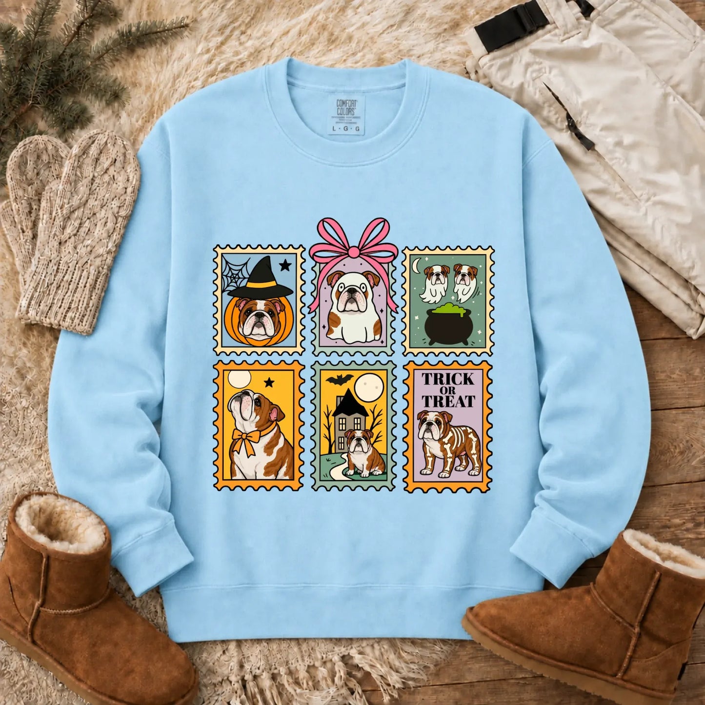 Custom Bulldog Ghost Stamps Unisex Sweatshirt Chambray