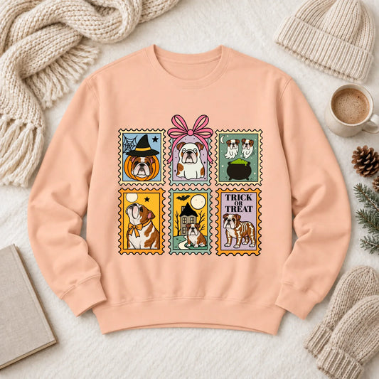 Custom Bulldog Ghost Stamps Unisex Sweatshirt Peachy