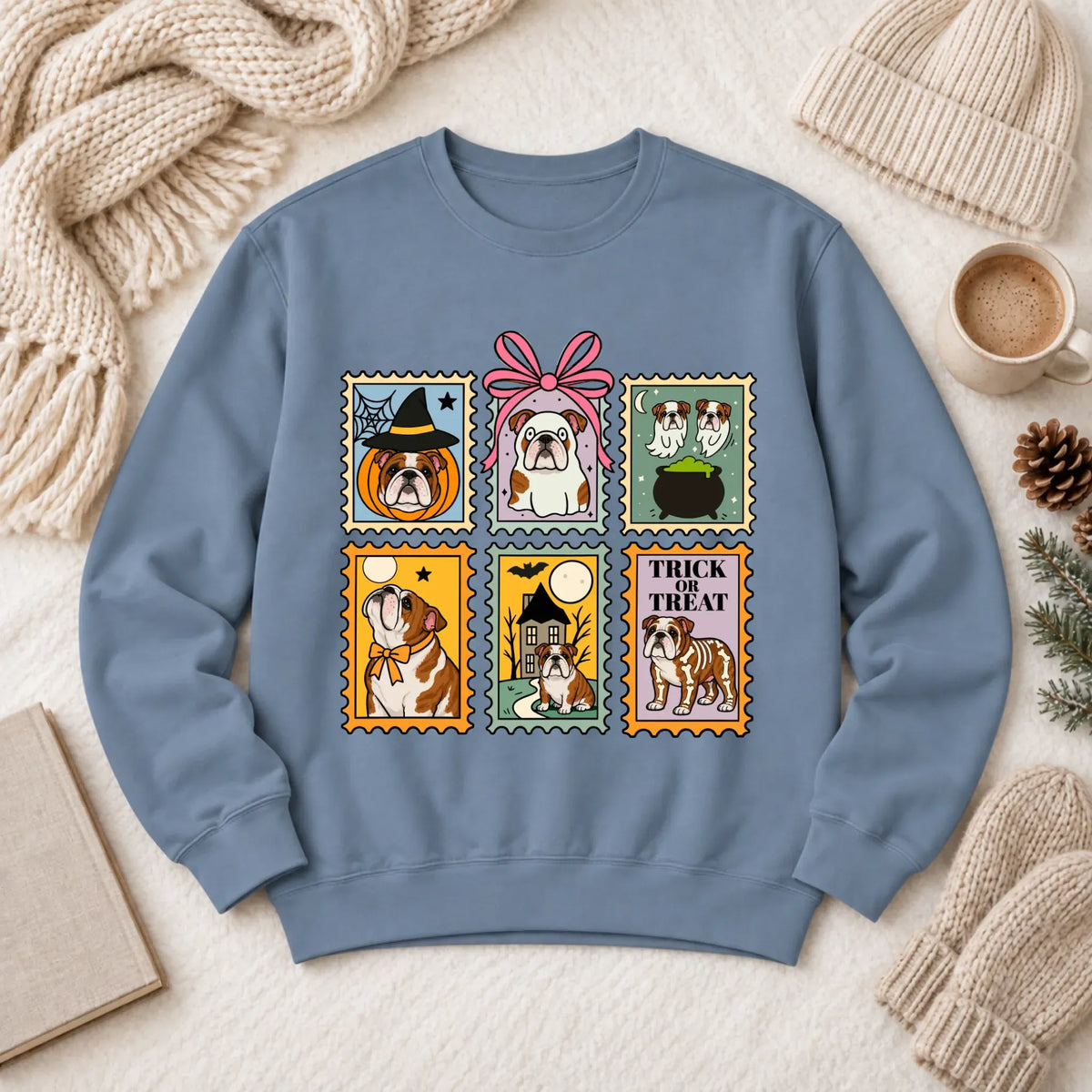 Custom Bulldog Ghost Stamps Unisex Sweatshirt Blue Jean