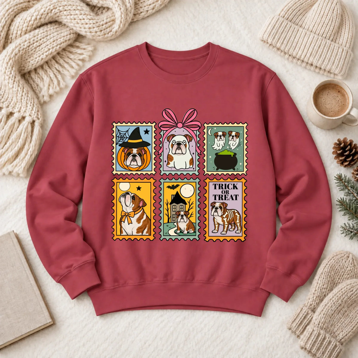 Custom Bulldog Ghost Stamps Unisex Sweatshirt Crimson