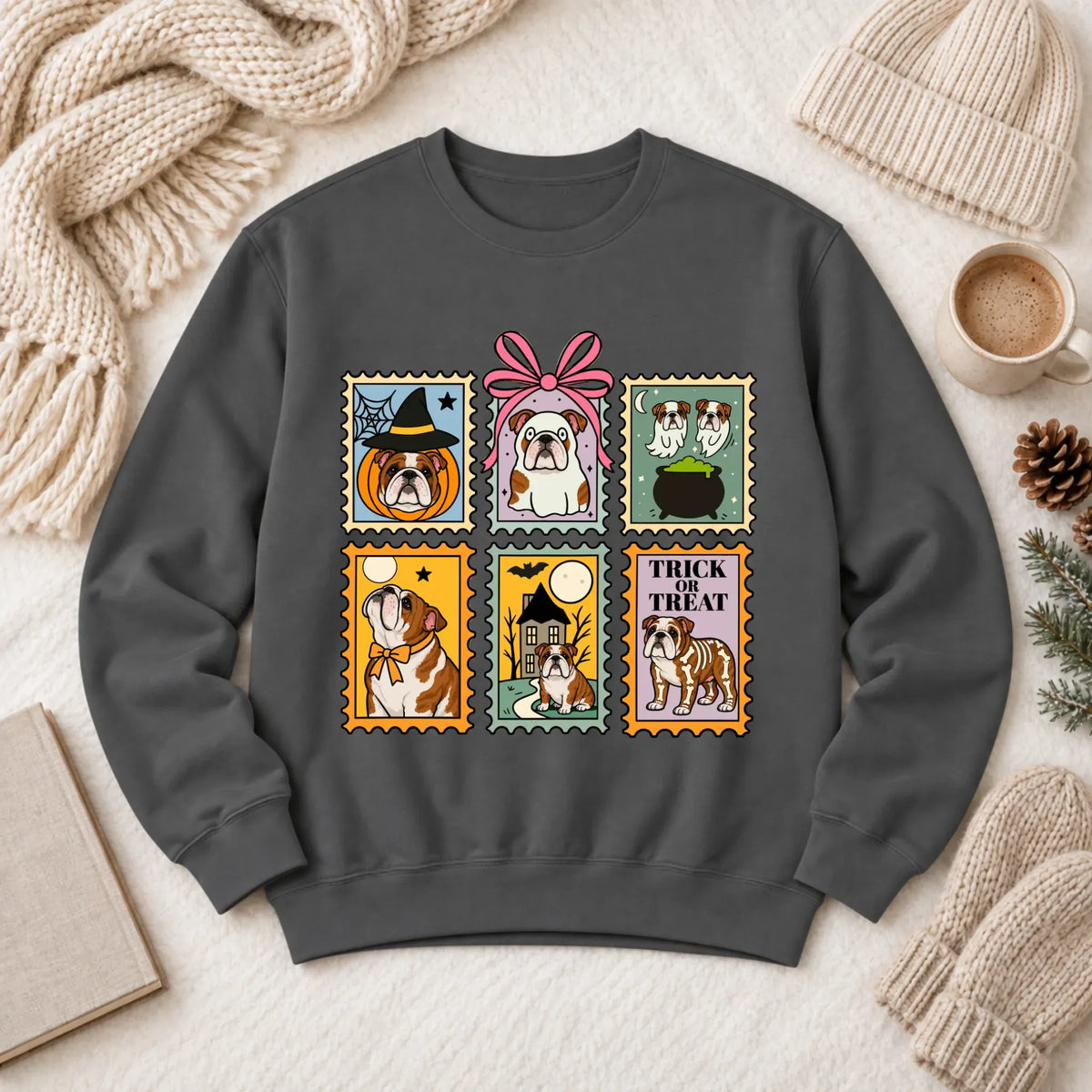 Custom Bulldog Ghost Stamps Unisex Sweatshirt Pepper