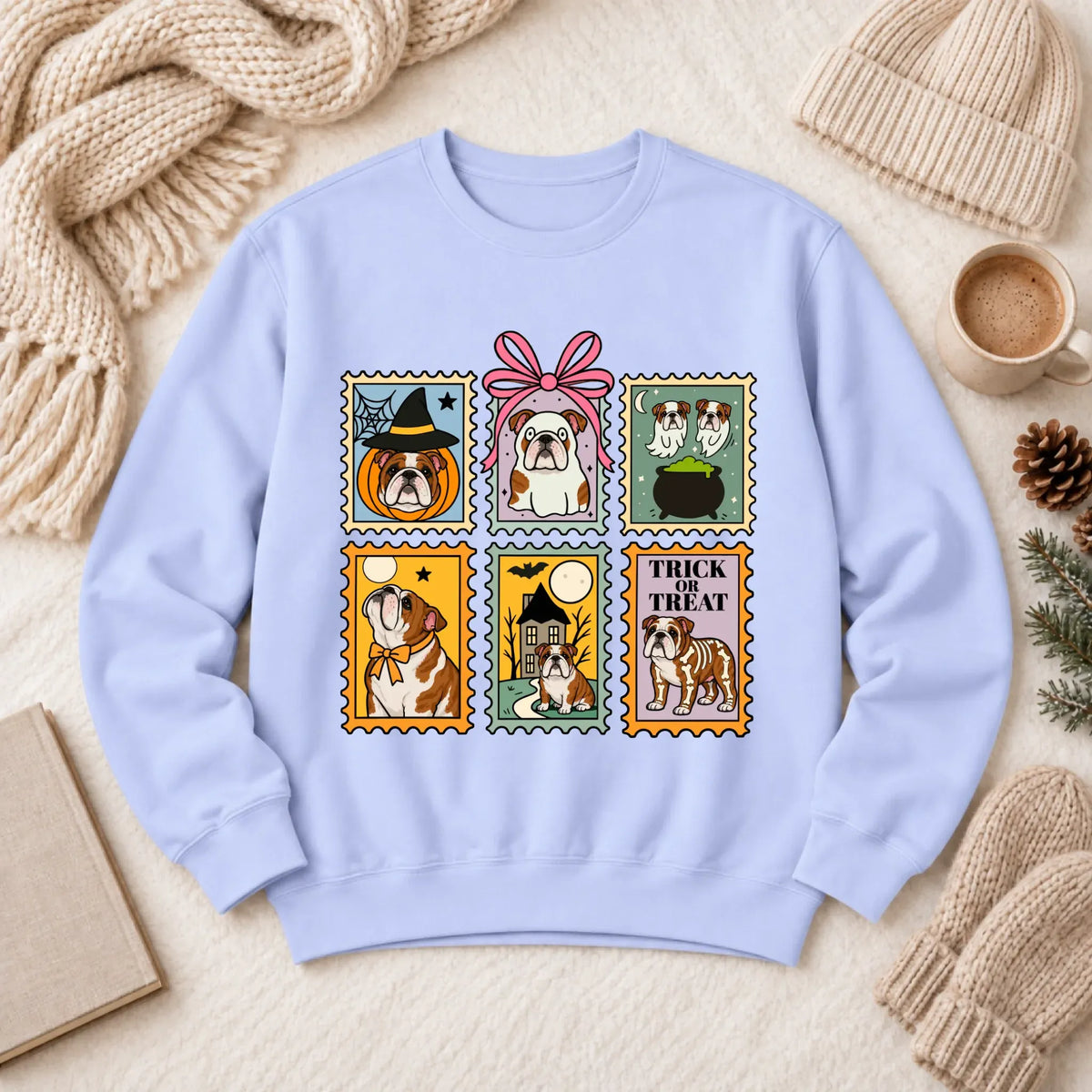 Custom Bulldog Ghost Stamps Unisex Sweatshirt Hydrangea