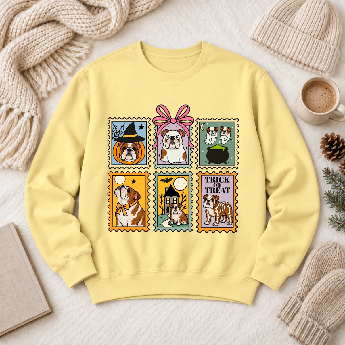 Custom Bulldog Ghost Stamps Unisex Sweatshirt Butter