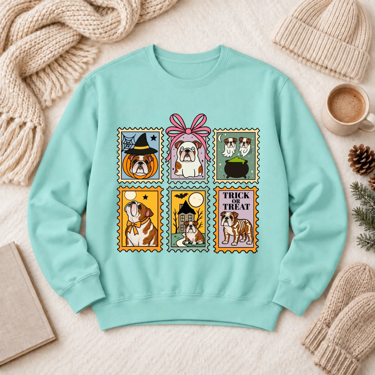 Custom Bulldog Ghost Stamps Unisex Sweatshirt Chalky Mint