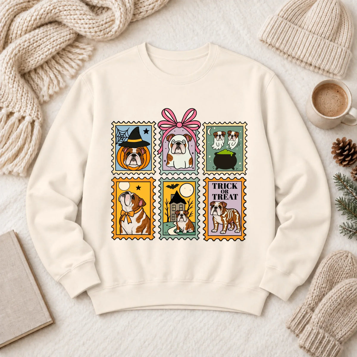 Custom Bulldog Ghost Stamps Unisex Sweatshirt Ivory