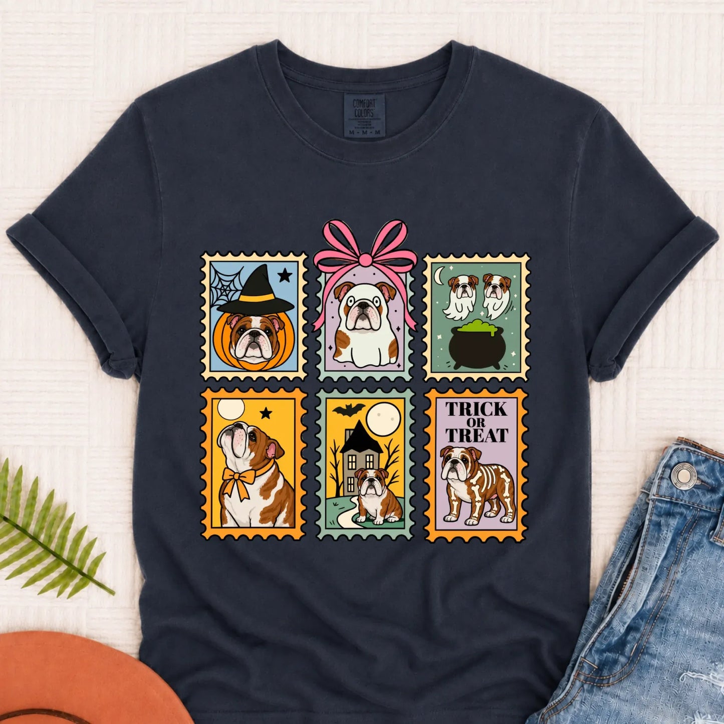 Custom Bulldog Ghost Stamps Unisex TShirt Navy