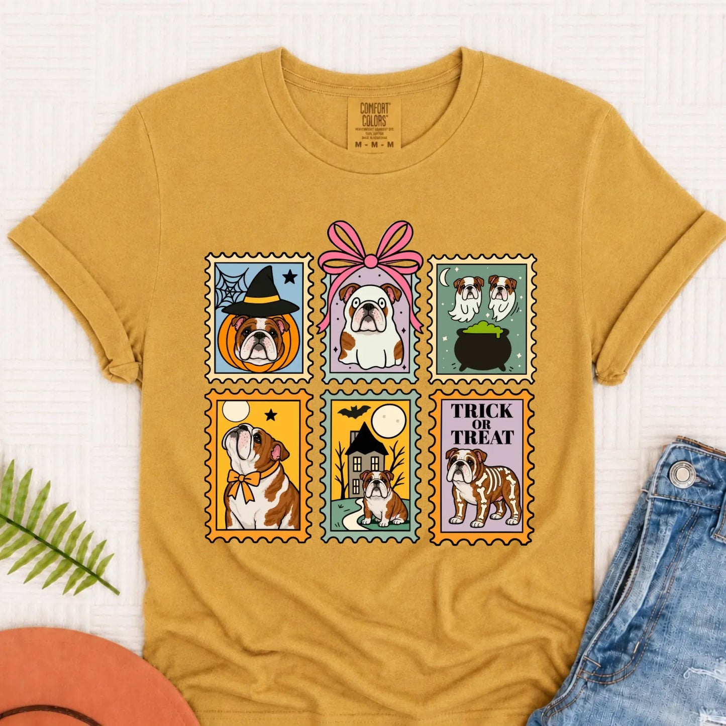 Custom Bulldog Ghost Stamps Unisex TShirt Mustard