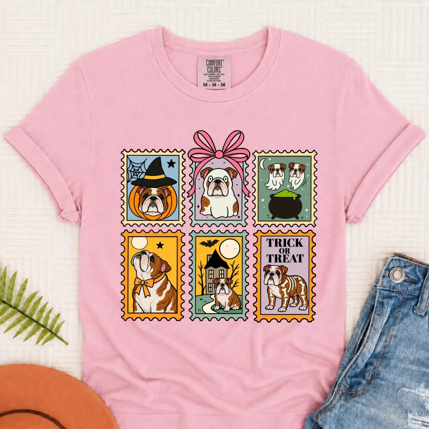 Custom Bulldog Ghost Stamps Unisex TShirt Blossom