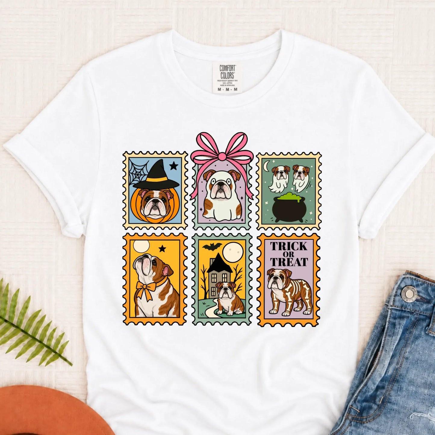 Custom Bulldog Ghost Stamps Unisex TShirt White