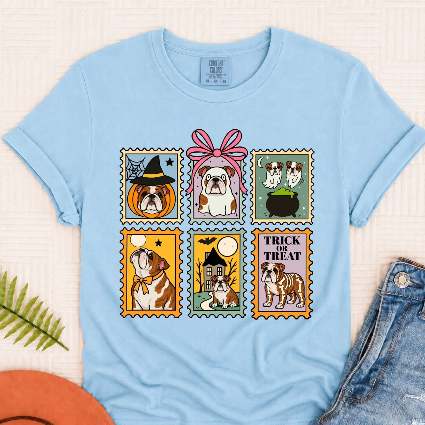 Custom Bulldog Ghost Stamps Unisex TShirt Chambray
