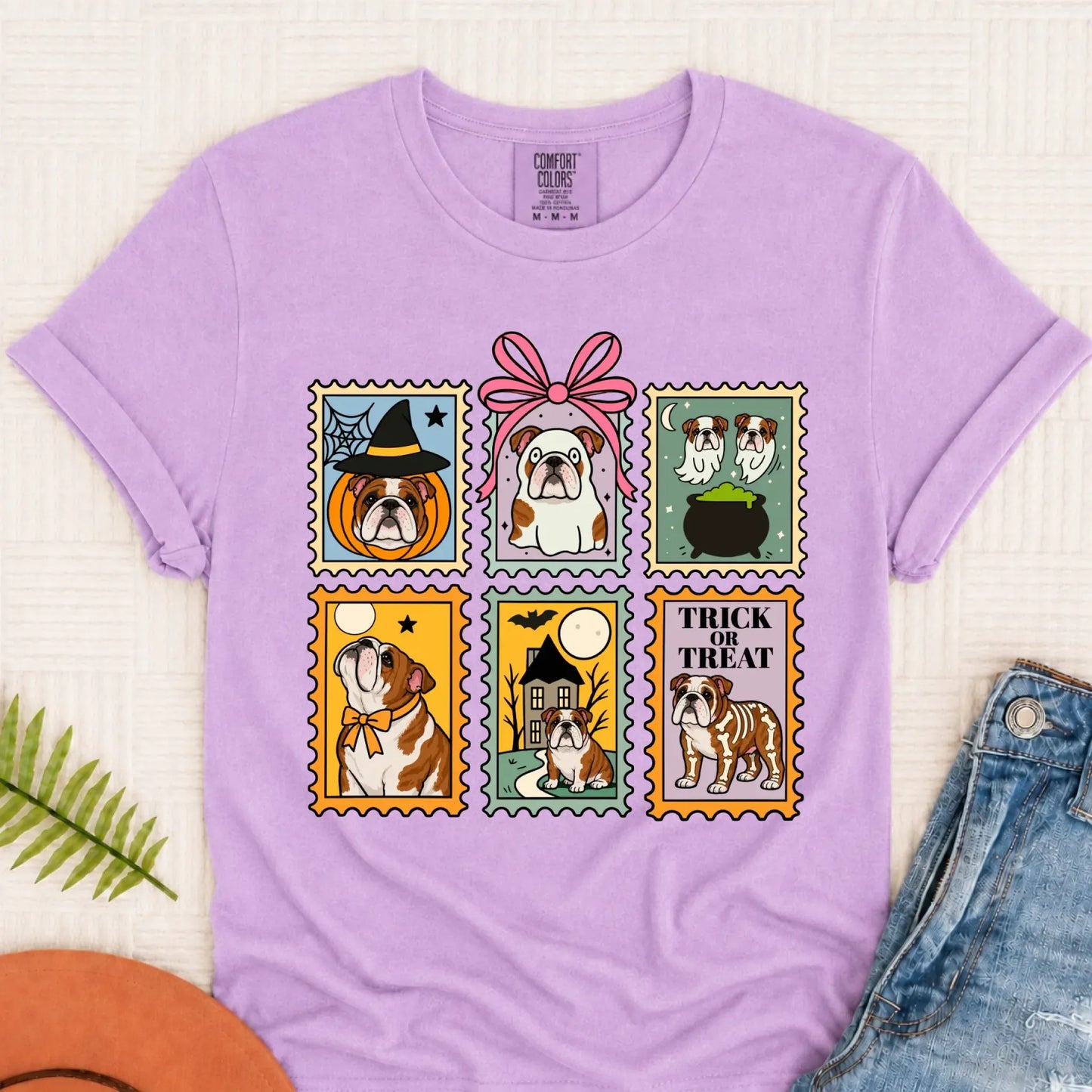 Custom Bulldog Ghost Stamps Unisex TShirt Orchid