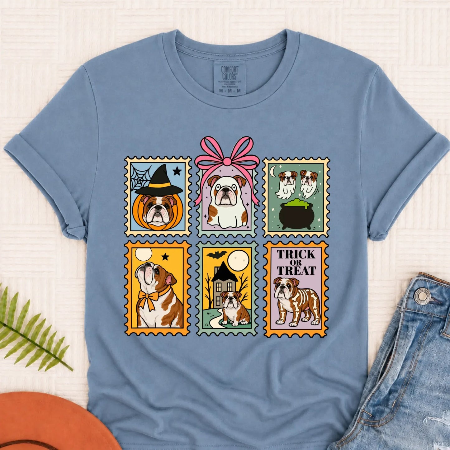 Custom Bulldog Ghost Stamps Unisex TShirt Blue Jean