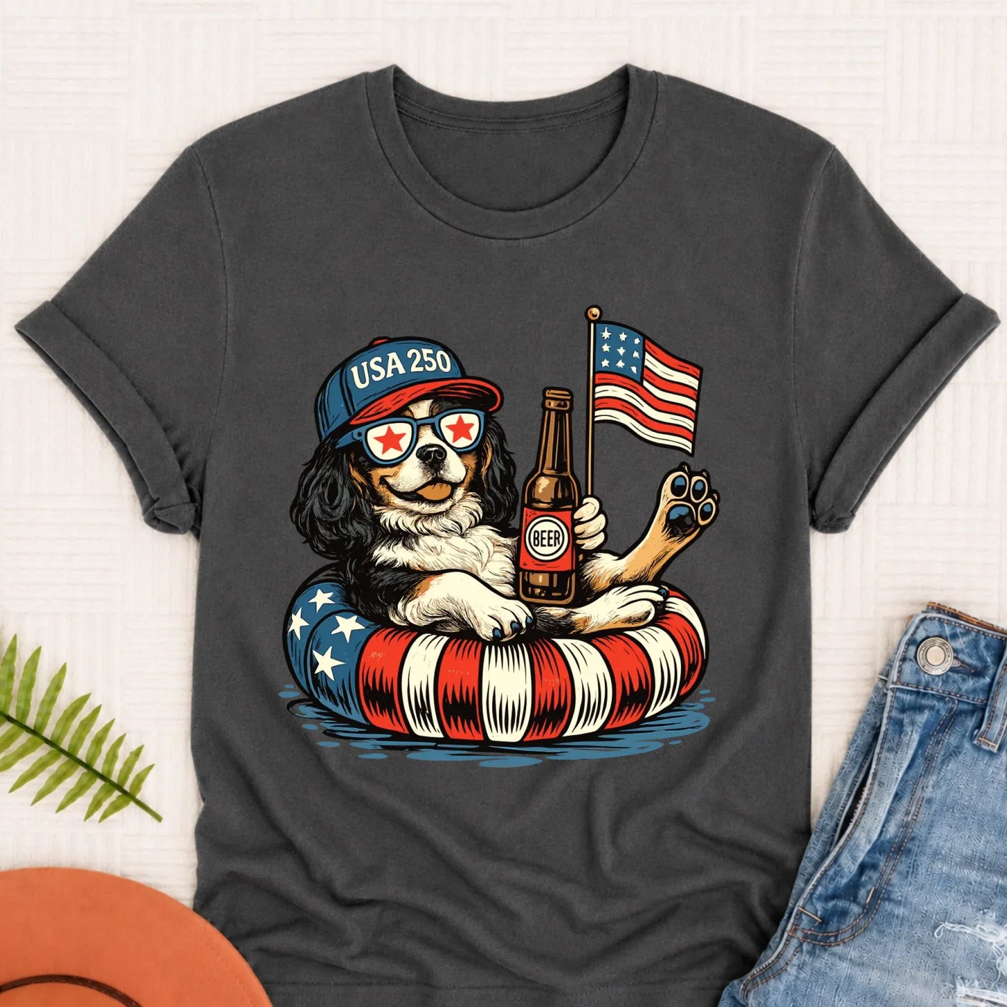 Custom Cavalier 4th of July Floatie Unisex TShirt Pepper