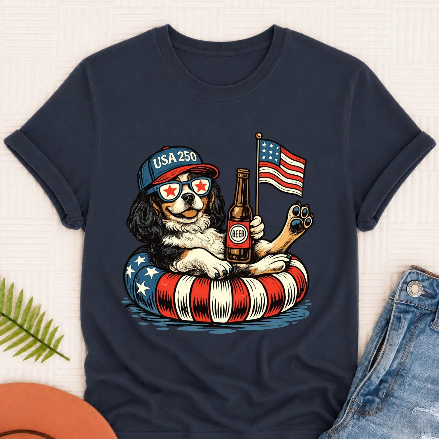 Custom Cavalier 4th of July Floatie Unisex TShirt Navy