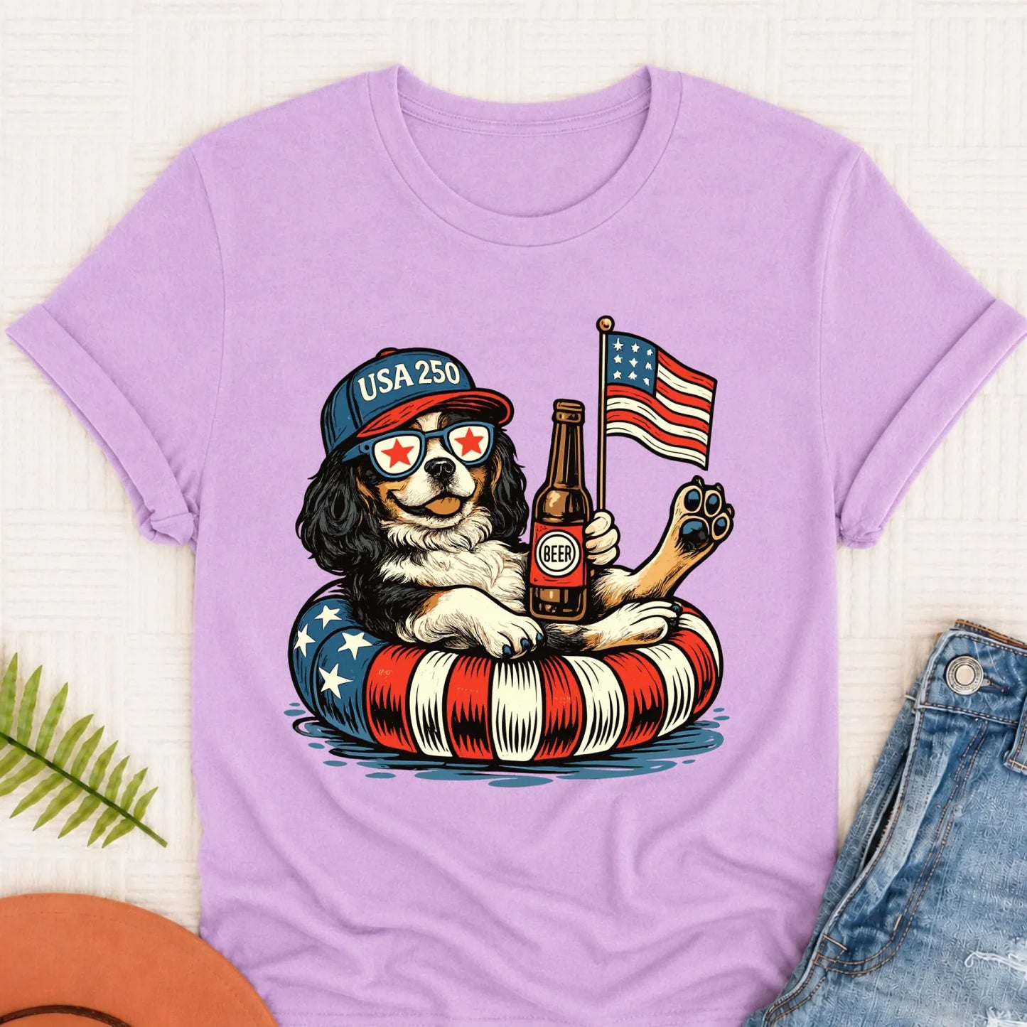Custom Cavalier 4th of July Floatie Unisex TShirt Orchid