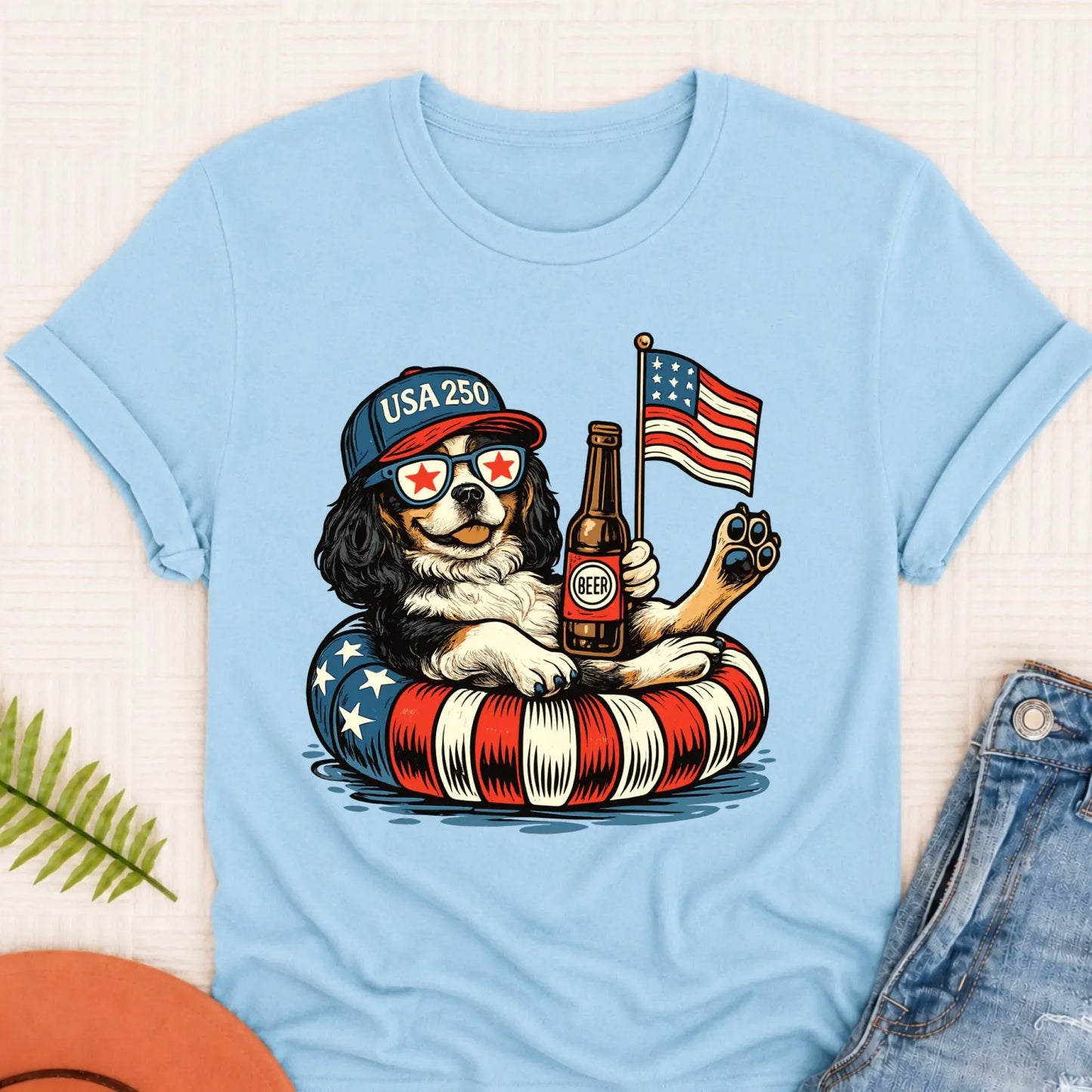 Custom Cavalier 4th of July Floatie Unisex TShirt Chambray