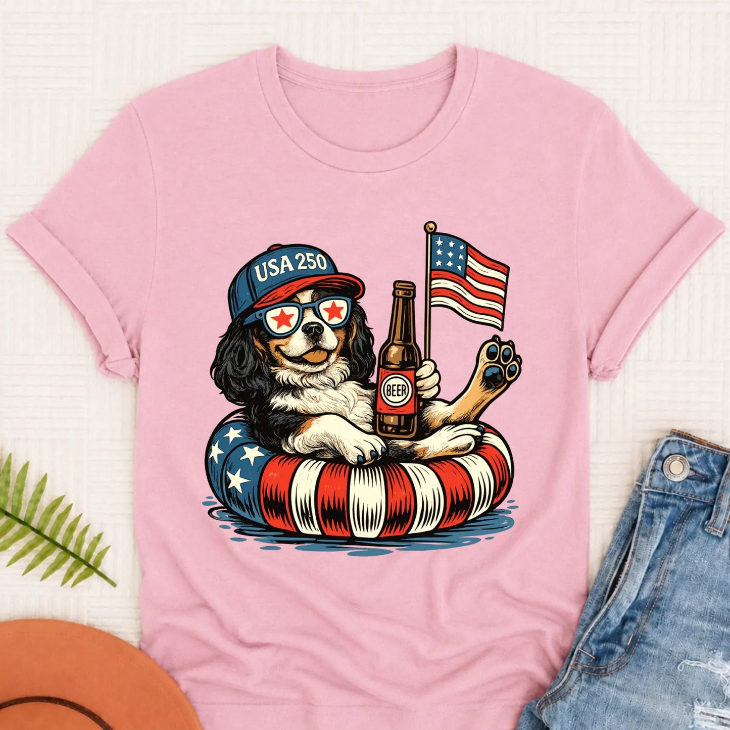 Custom Cavalier 4th of July Floatie Unisex TShirt Blossom