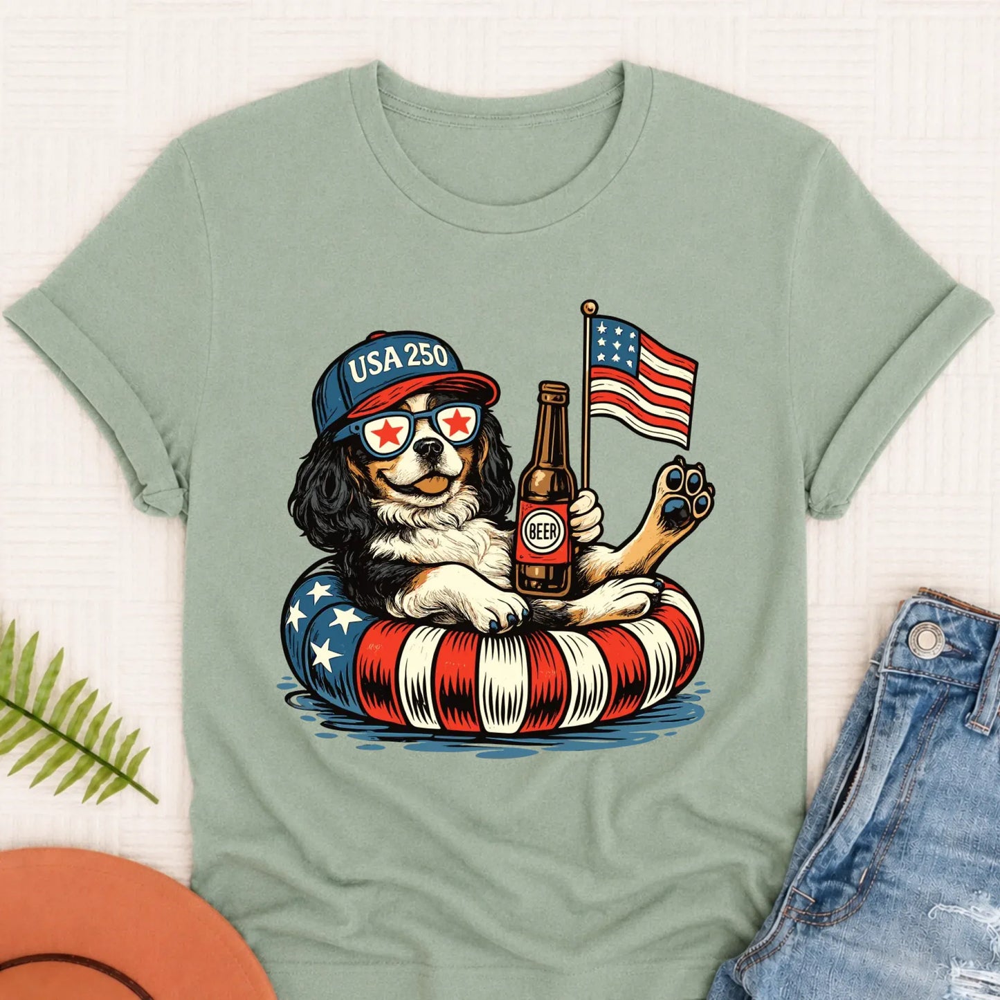 Custom Cavalier 4th of July Floatie Unisex TShirt Bay