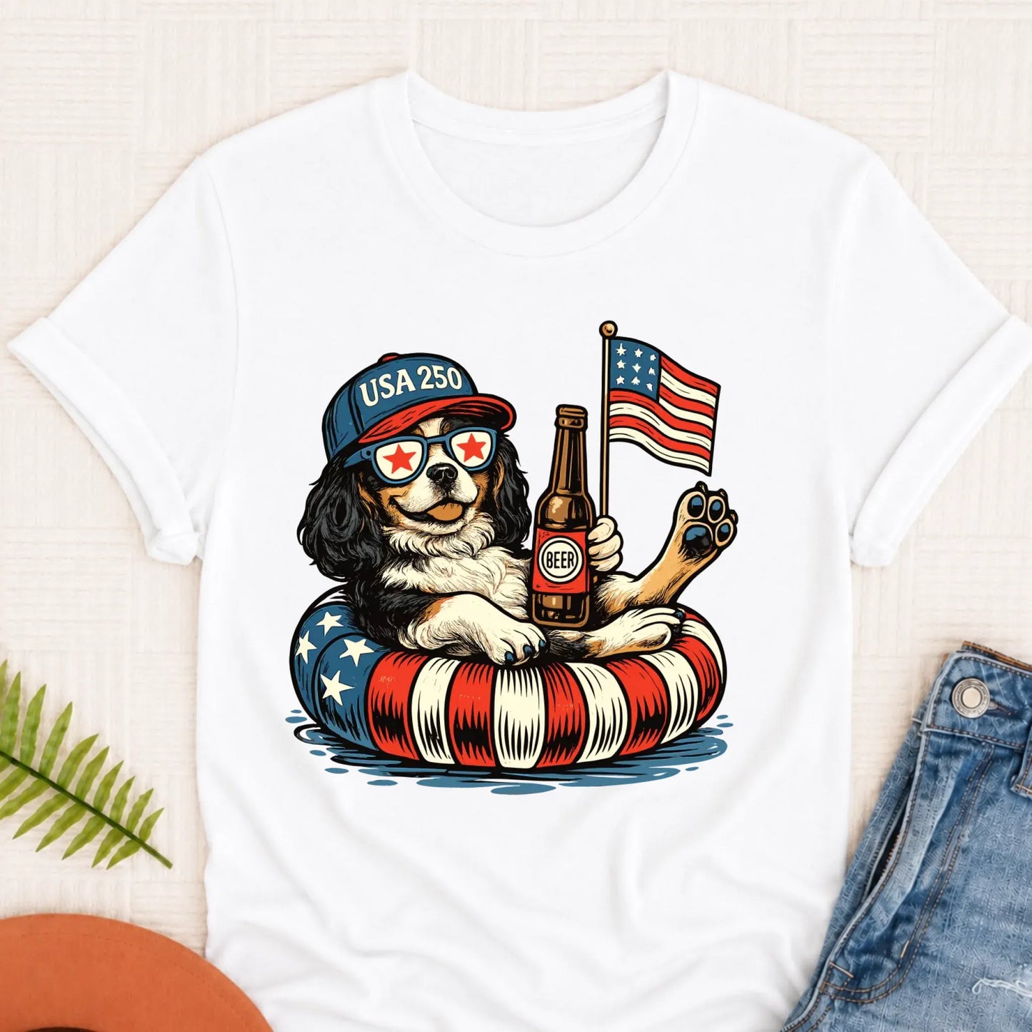 Custom Cavalier 4th of July Floatie Unisex TShirt White
