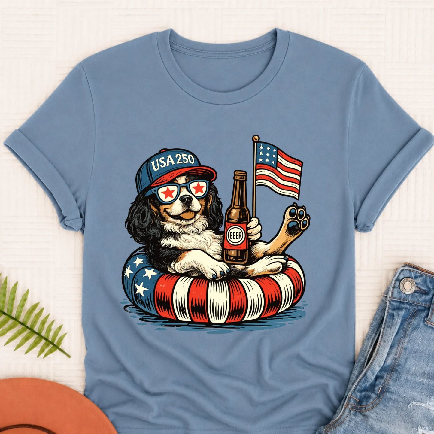 Custom Cavalier 4th of July Floatie Unisex TShirt Blue Jean