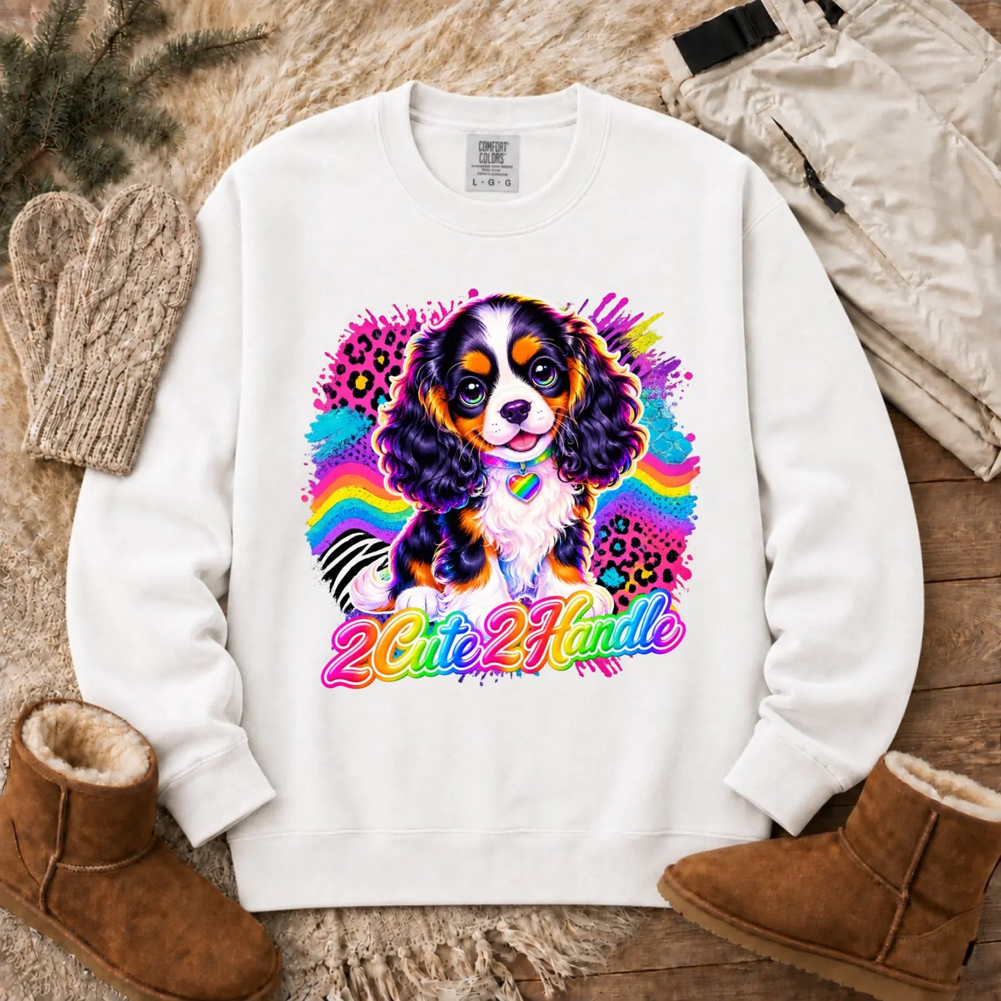 Custom Cavalier 90s Too Cute Unisex Sweatshirt White