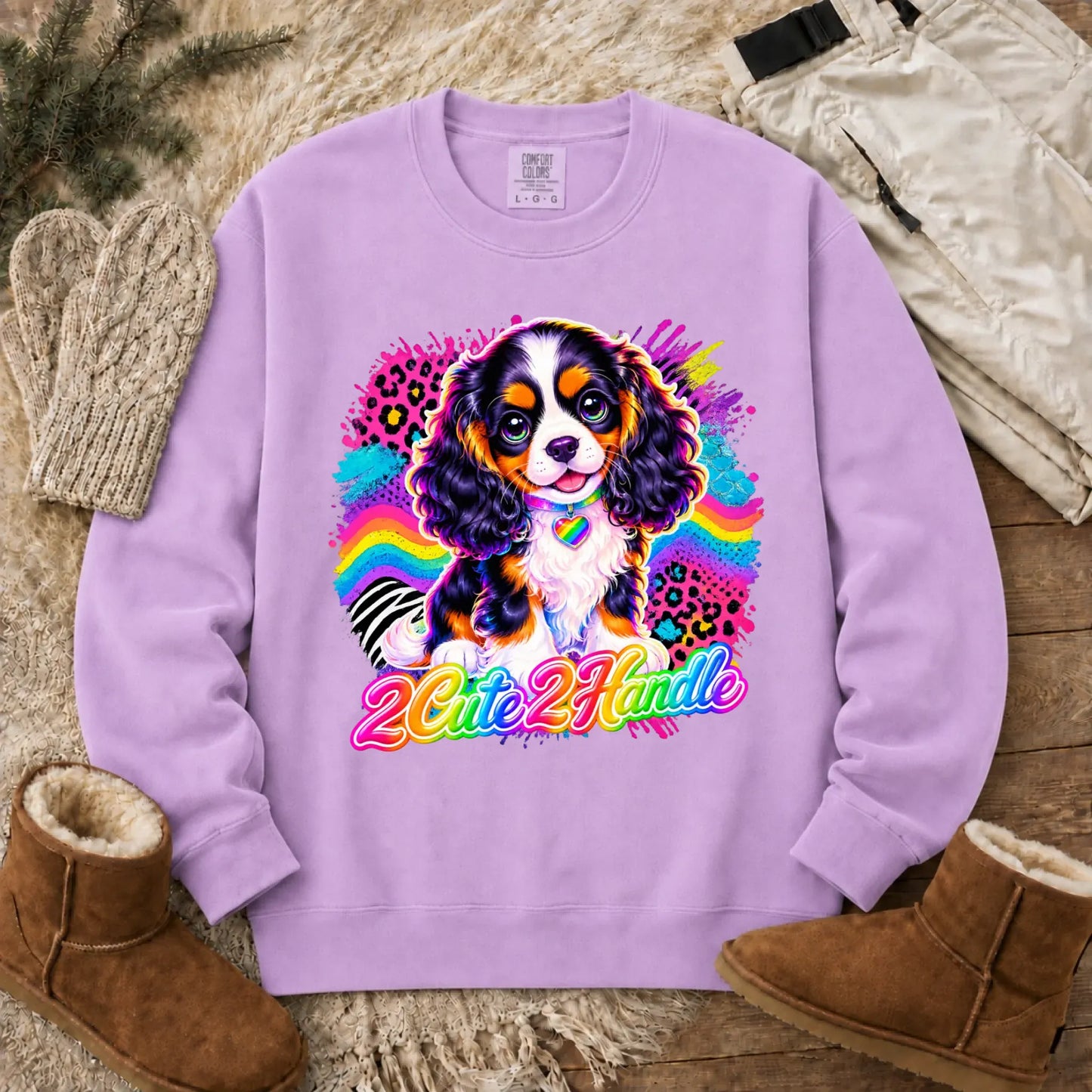 Custom Cavalier 90s Too Cute Unisex Sweatshirt Orchid