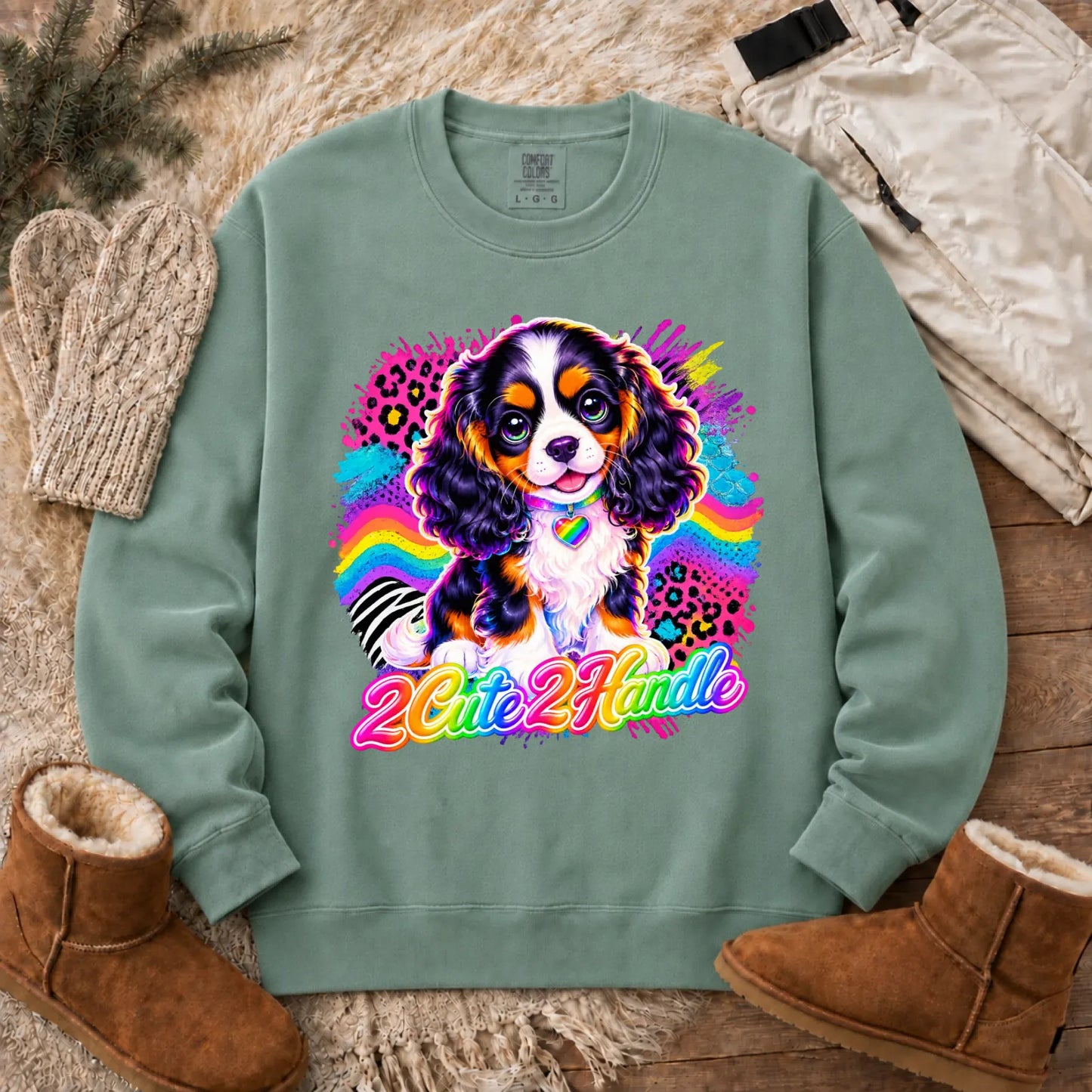Custom Cavalier 90s Too Cute Unisex Sweatshirt Light Green