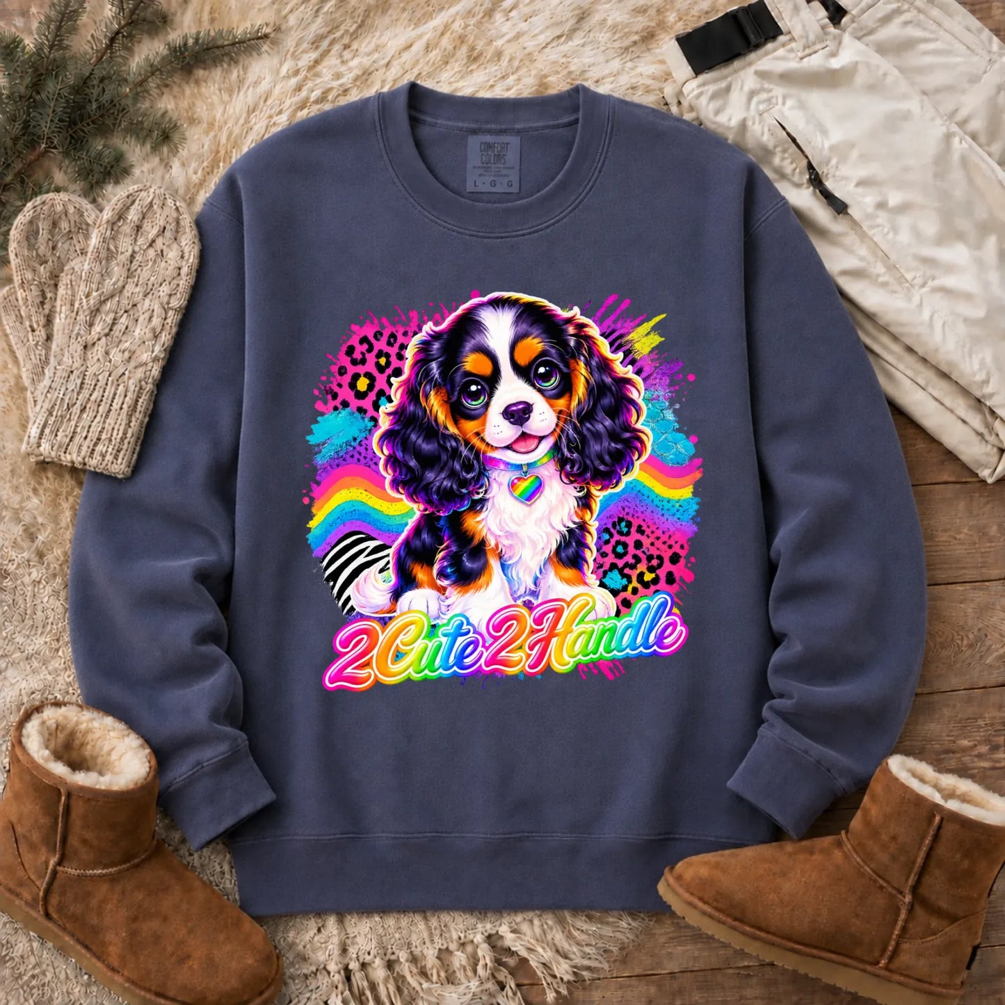 Custom Cavalier 90s Too Cute Unisex Sweatshirt Denim