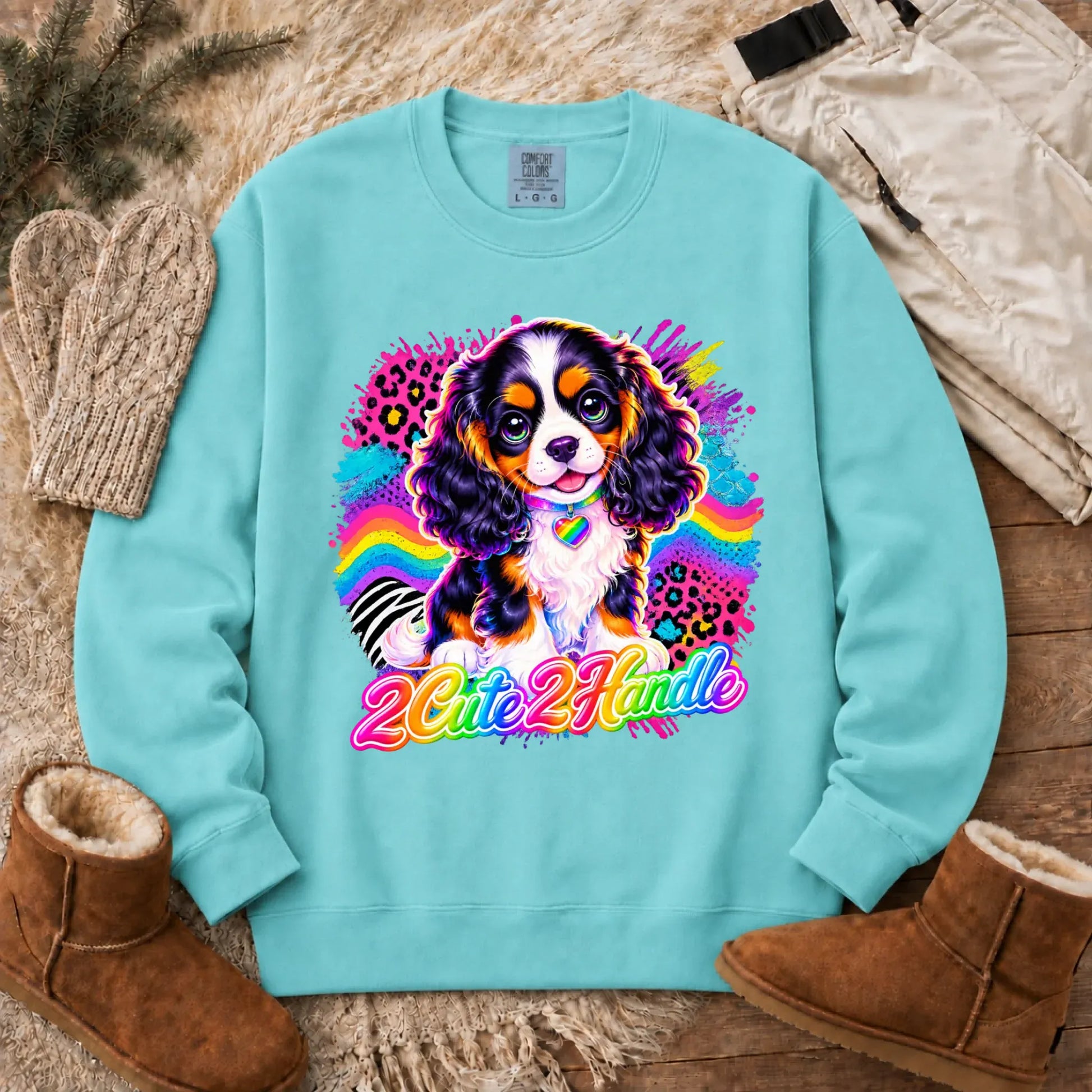 Custom Cavalier 90s Too Cute Unisex Sweatshirt Chalky Mint