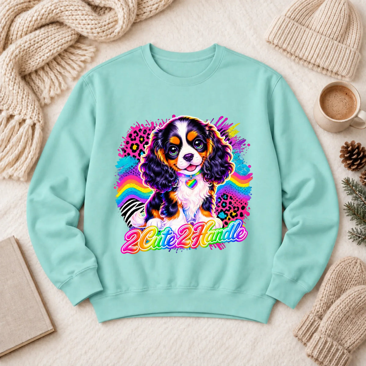Custom Cavalier 90s Too Cute Unisex Sweatshirt Chalky Mint