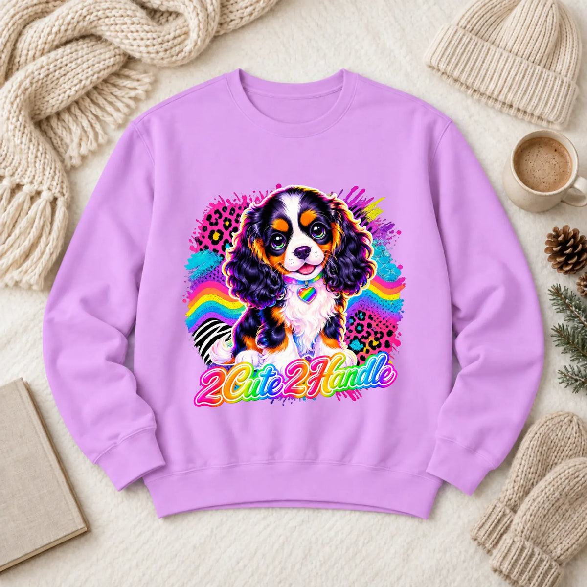 Custom Cavalier 90s Too Cute Unisex Sweatshirt Neon Violet