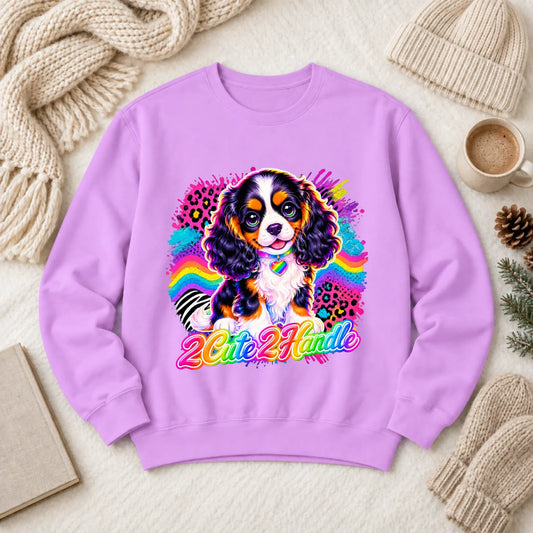 Custom Cavalier 90s Too Cute Unisex Sweatshirt Neon Violet