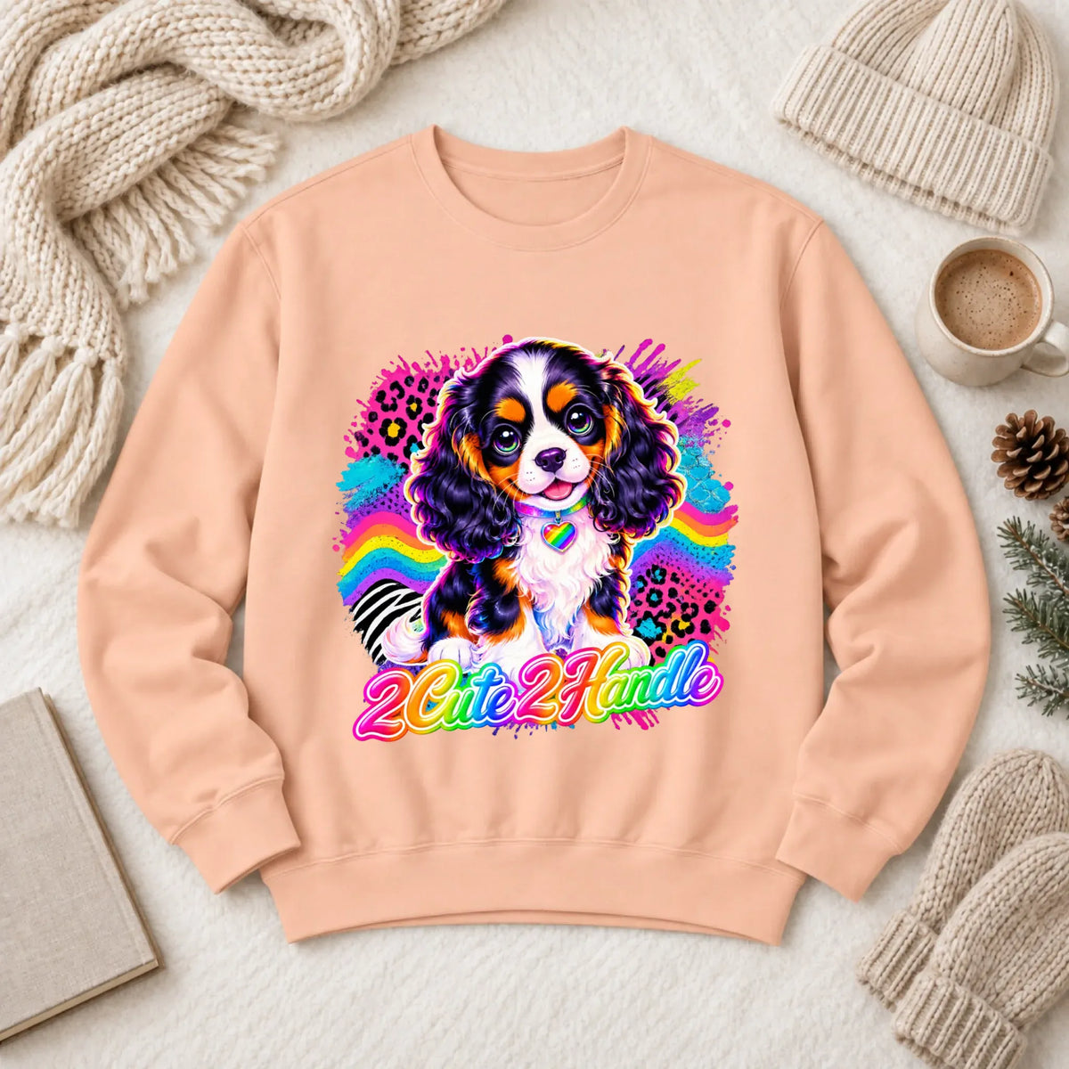 Custom Cavalier 90s Too Cute Unisex Sweatshirt Peachy