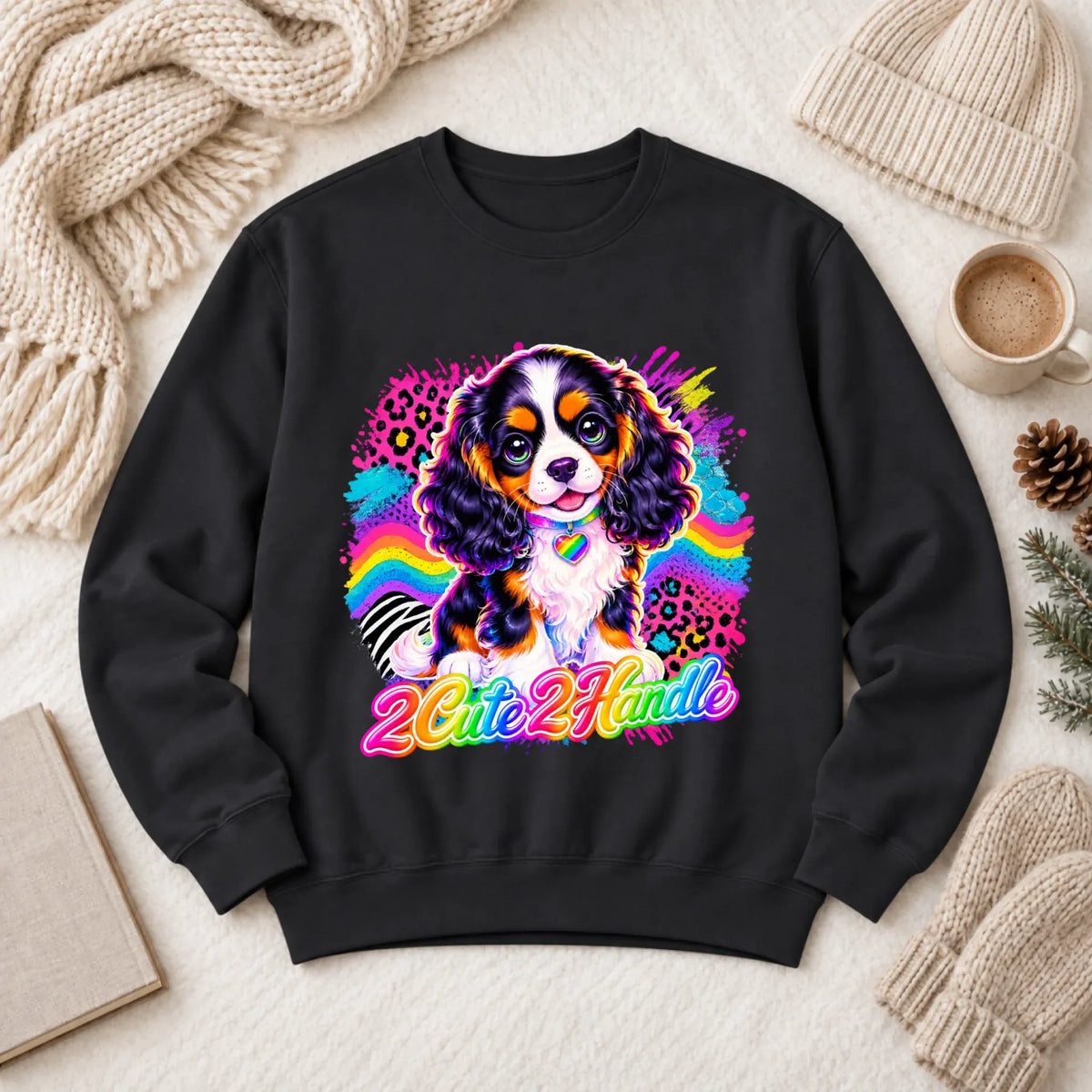 Custom Cavalier 90s Too Cute Unisex Sweatshirt Black