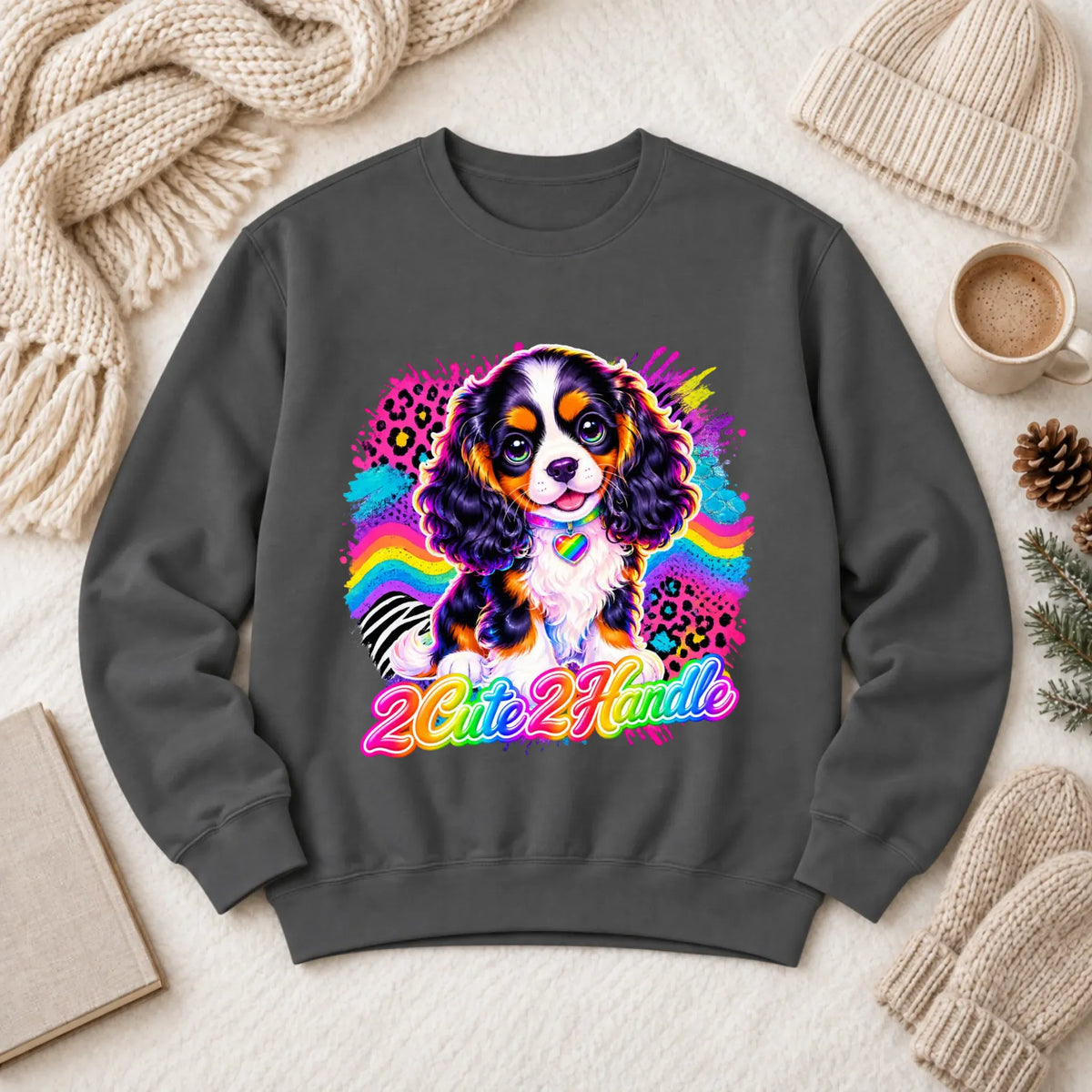 Custom Cavalier 90s Too Cute Unisex Sweatshirt Pepper