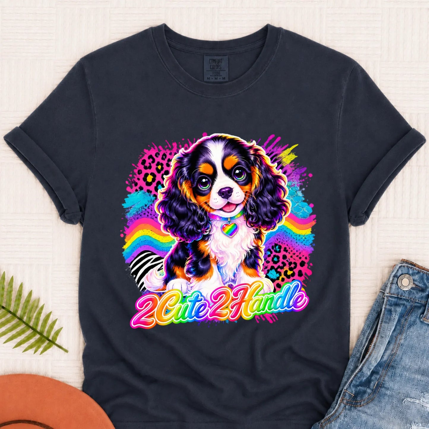 Custom Cavalier 90s Too Cute Unisex TShirt Navy